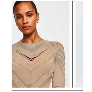 Karen Millen NWT Pointelle Cutwork Knitted Dress Camel Size Small